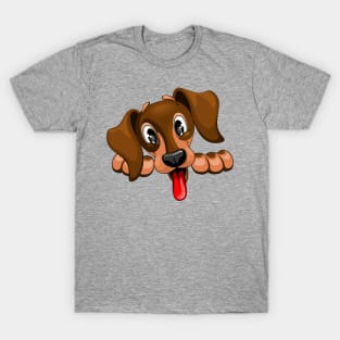 Dachshund Pet Dog Cute, Happy and Playful Peeking Character T-Shirt